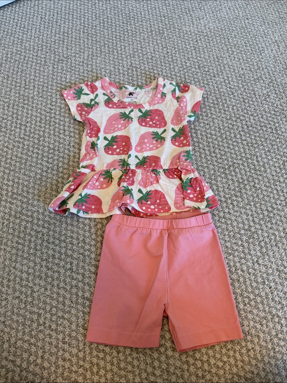 Girls Pink Strawberry Peplum Tee & Pink Shorts Set
